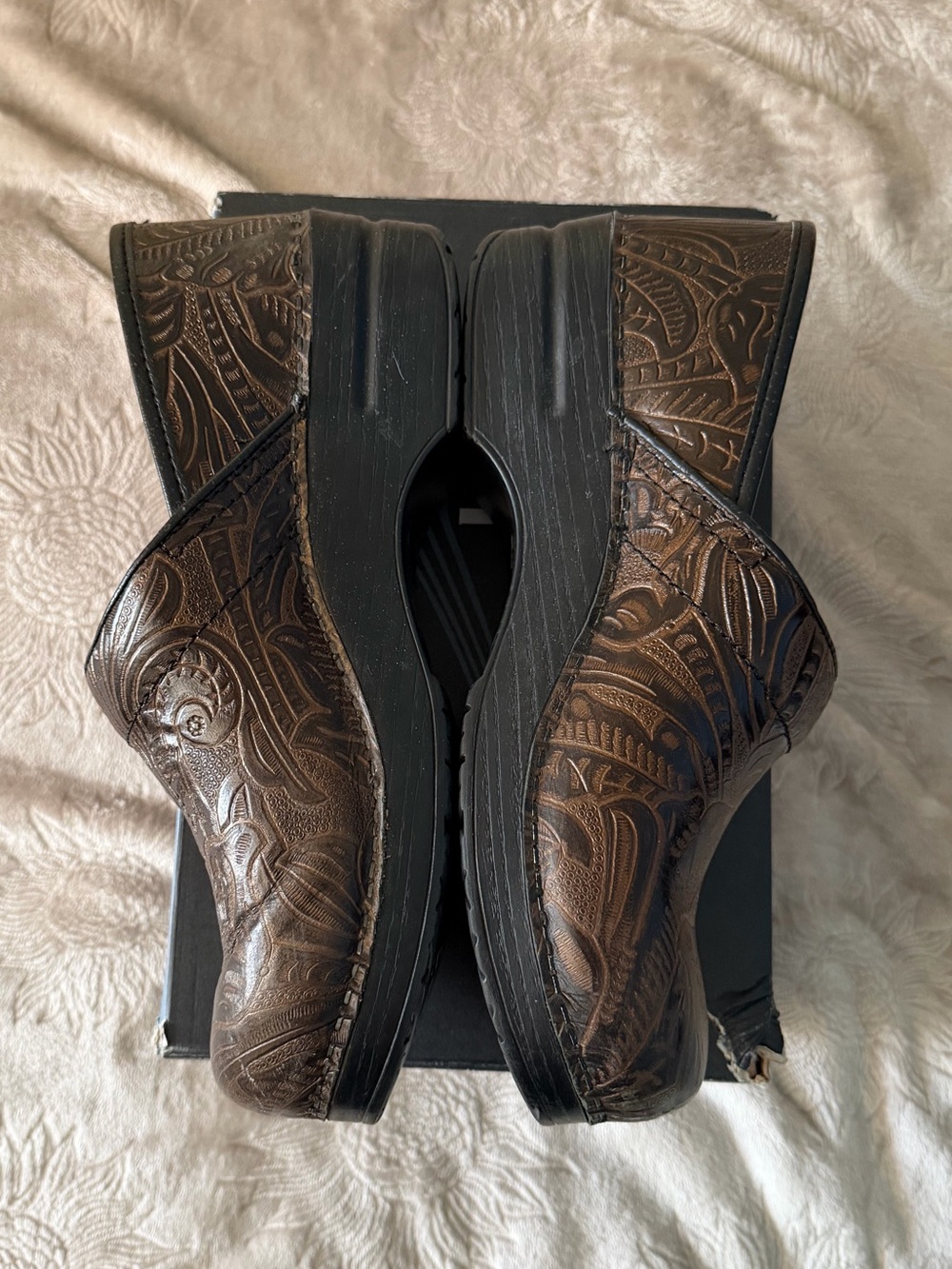 Dansko Brown Embossed LeatherWomen’s Slip-On Clogs - Picture 8 of 10